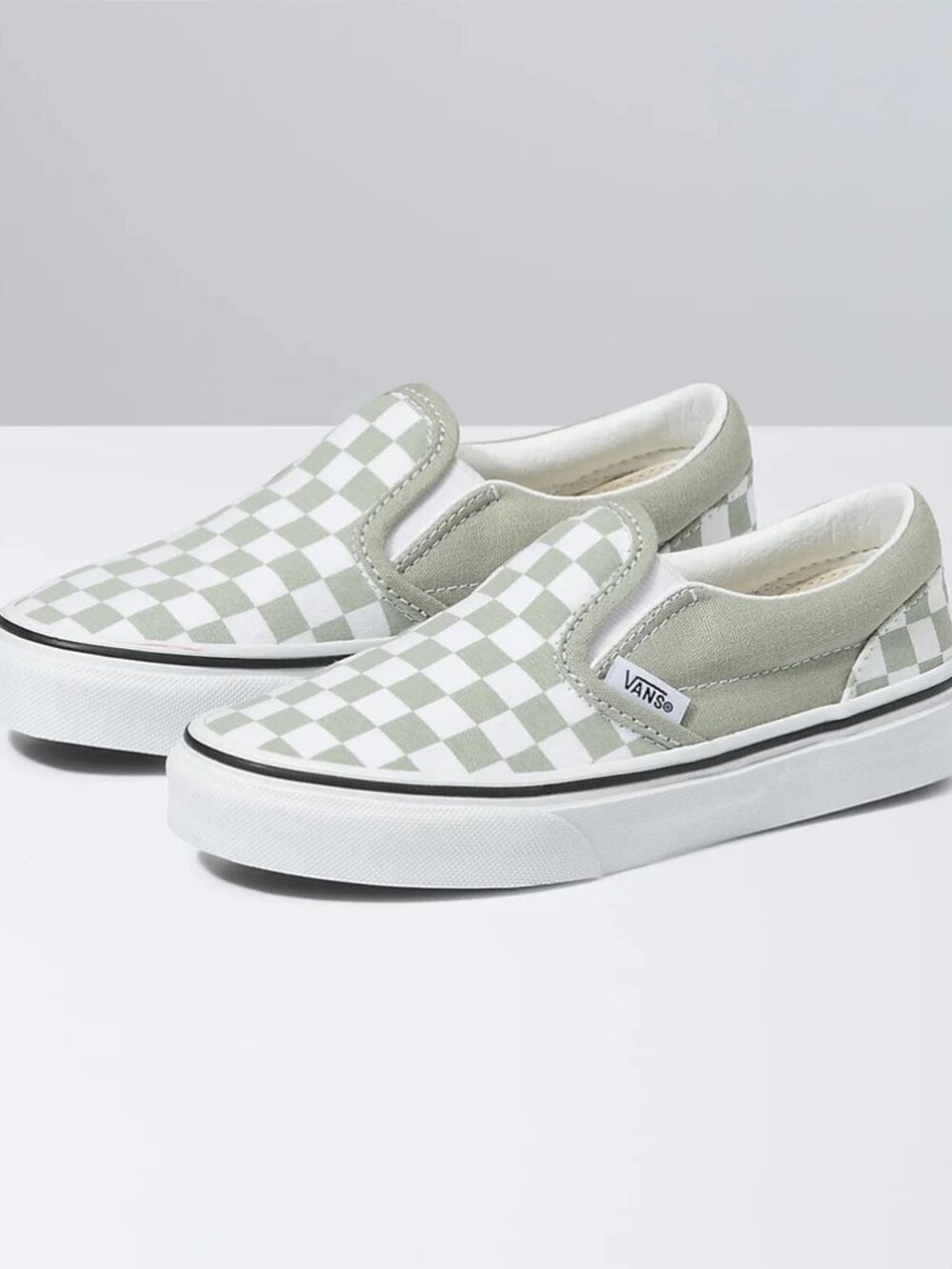 Vans Classic Slip-on Checkerboard, Sage and White Mens US 9.5